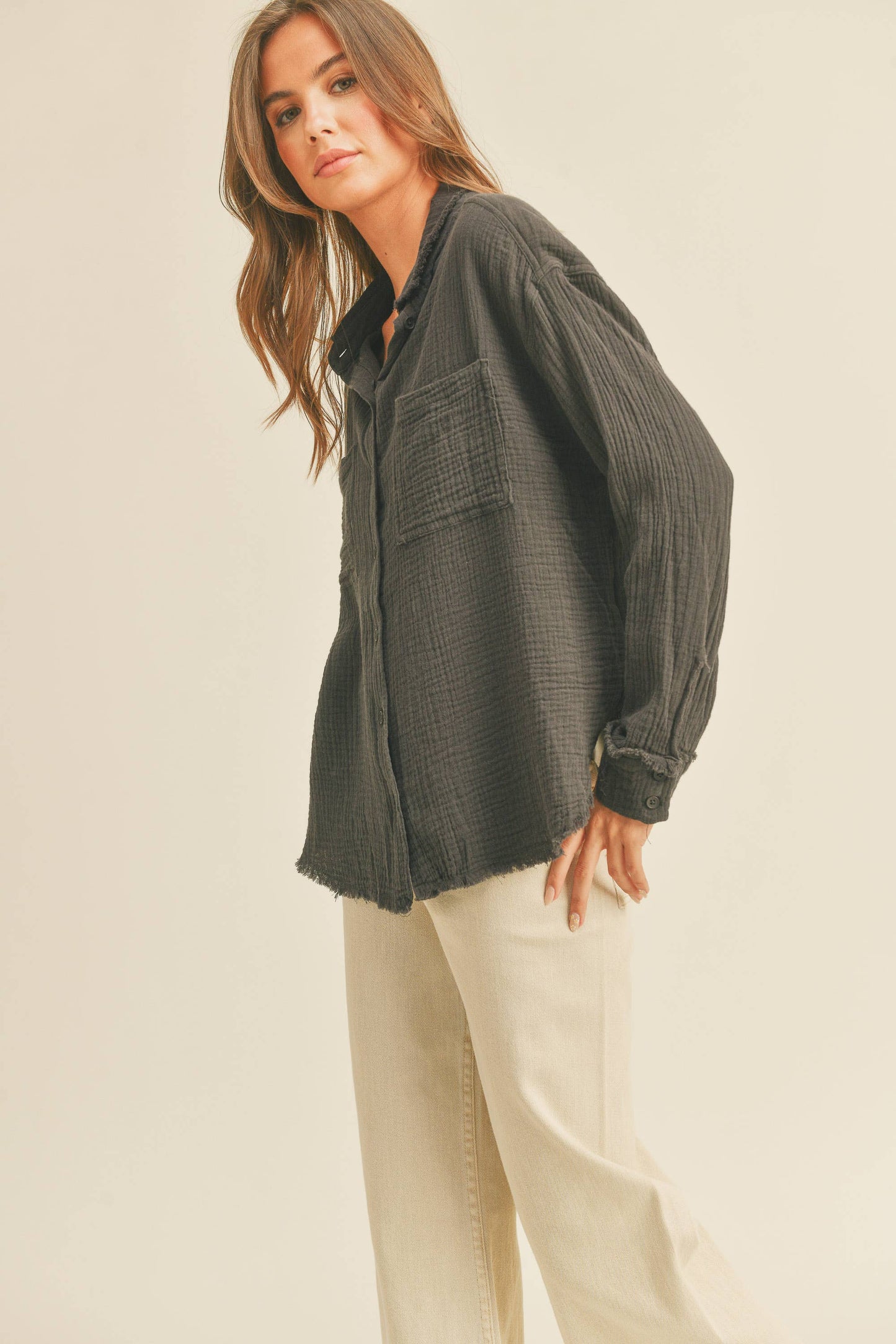 MMT320 DOULBE GAUZE BUTTON DOWN SHIRTS: S / CHARCOAL $50