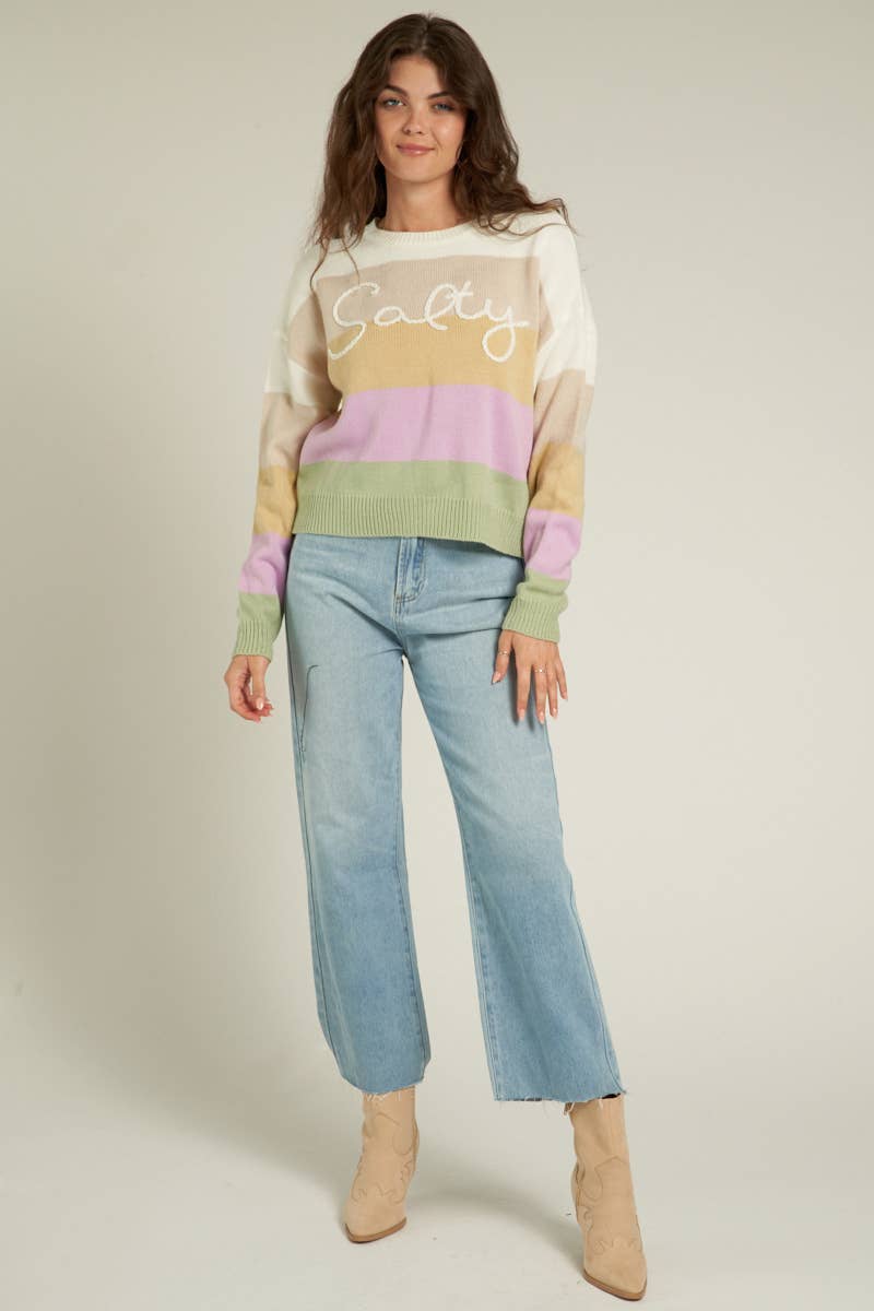 En Crème - Multicolor Embroidered Salty Sweater: S/M / Multi-Colored $60