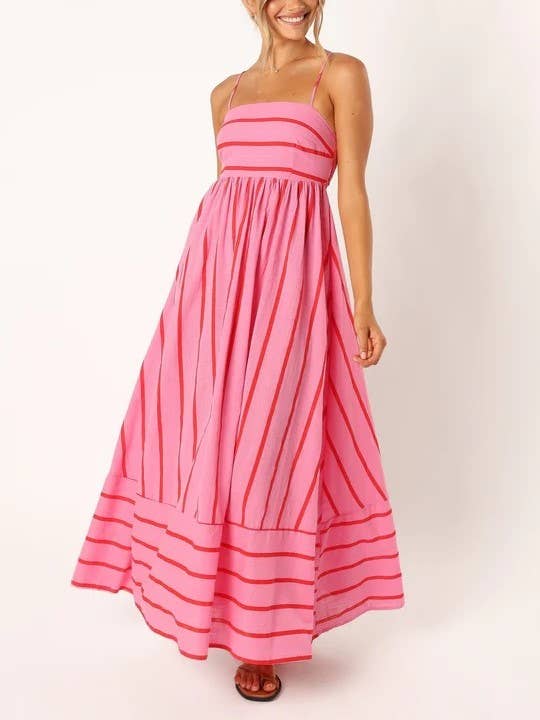 Rosa Clothing - Striped Slip Backless Dress: Apricot / L $49