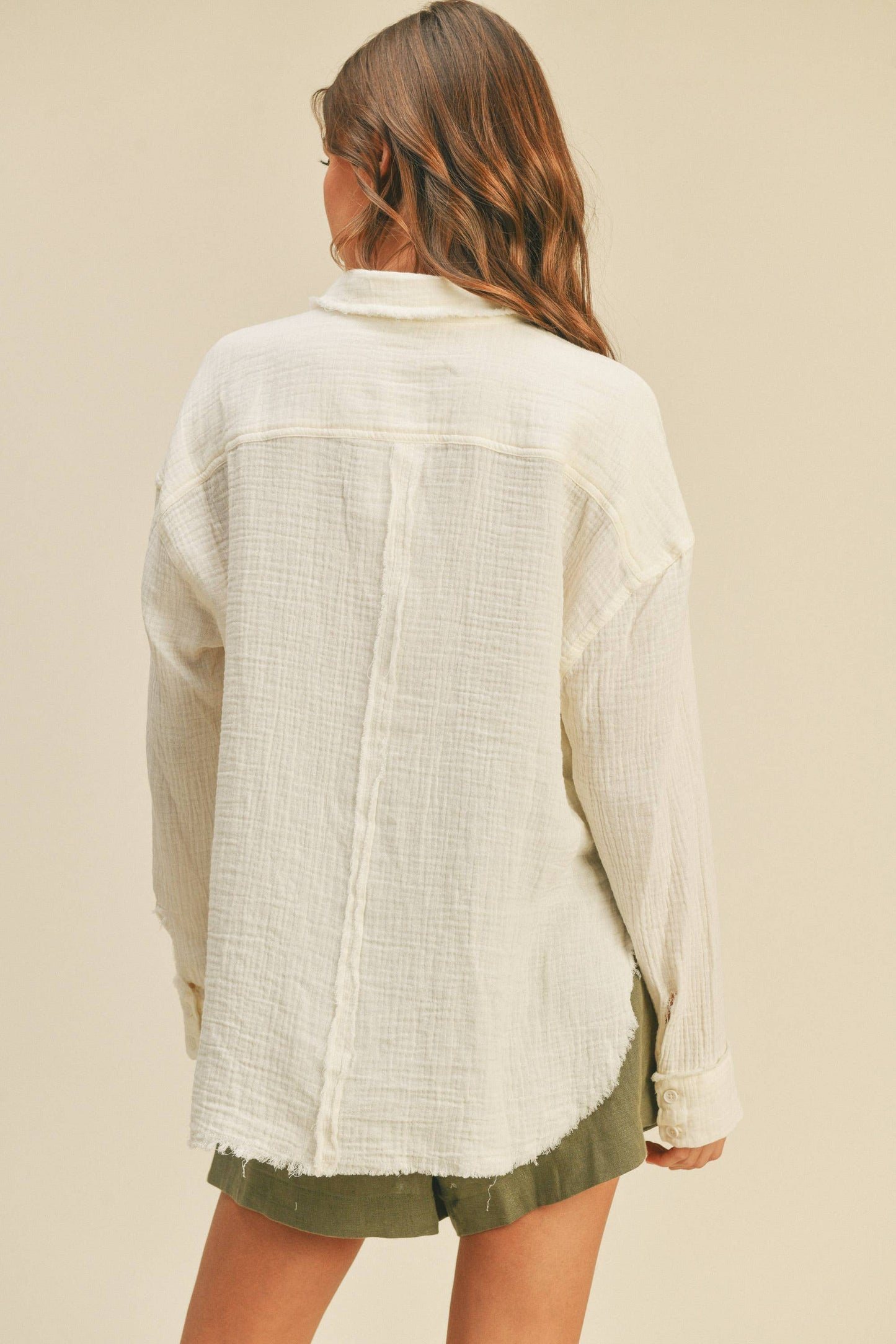 MMT320 DOULBE GAUZE BUTTON DOWN SHIRTS: M / WHITE $50.00