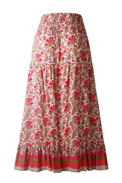 Supreme Fashion - Floral Printed Ruffle Maxi Skirts: RED / L / Polyester