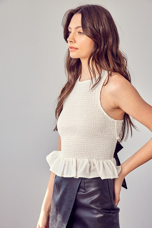 SMOCKED CRISS CROSS BACK TOP