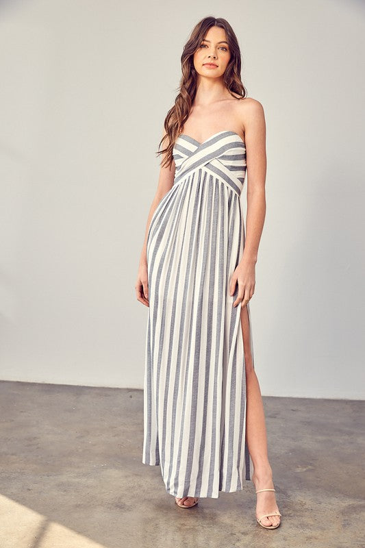 STRIPE PRINT TUBE MAXI DRESS