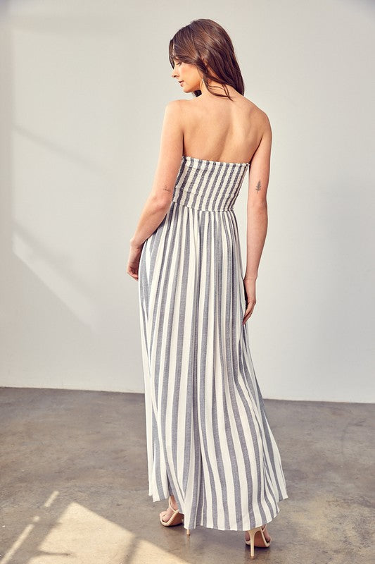 STRIPE PRINT TUBE MAXI DRESS