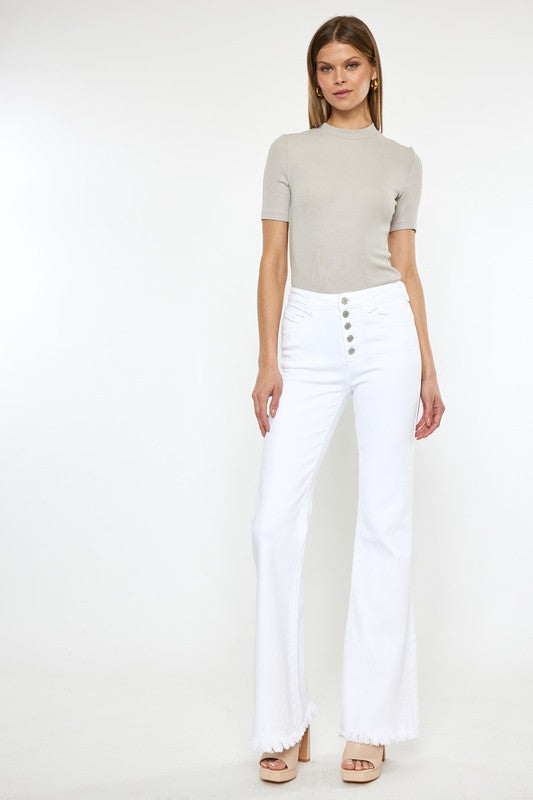 High Rise White Flare Jeans $79