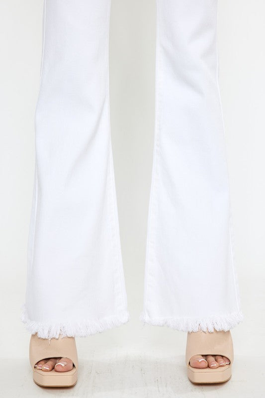 High Rise White Flare Jeans $79