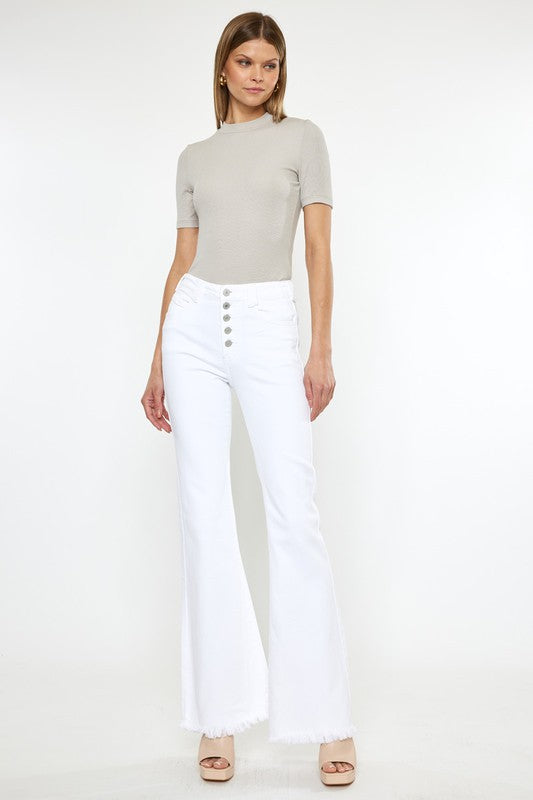 High Rise White Flare Jeans $79