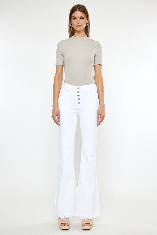 High Rise White Flare Jeans $79