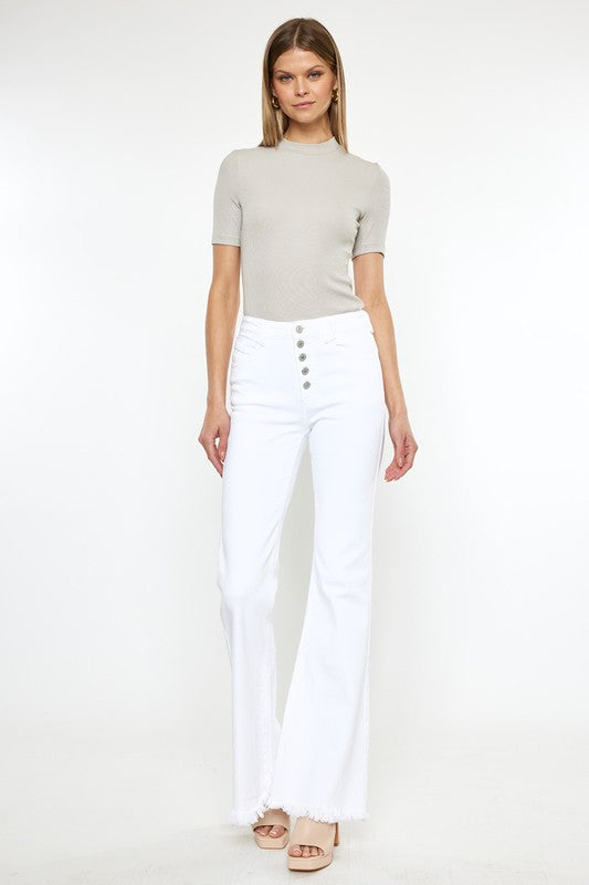 High Rise White Flare Jeans $79