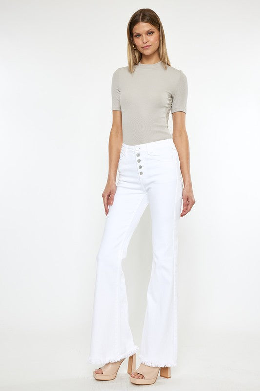 High Rise White Flare Jeans $79