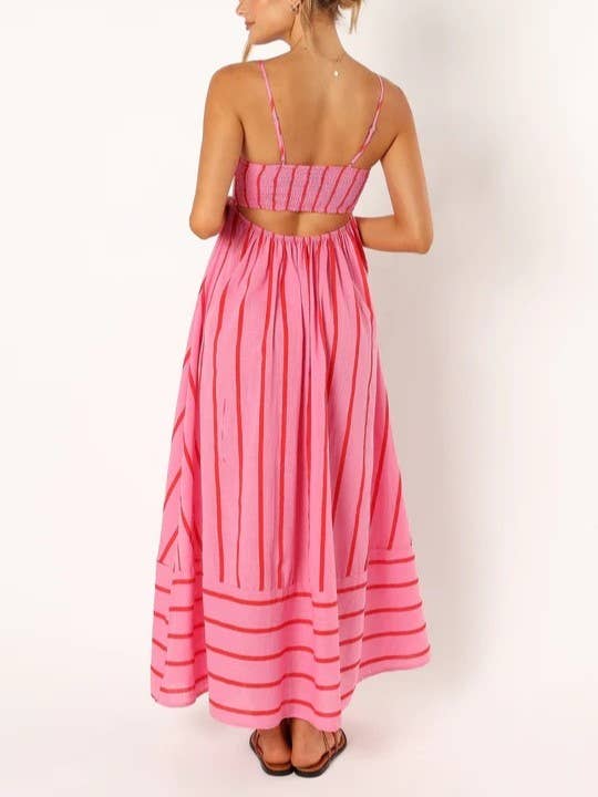 Rosa Clothing - Striped Slip Backless Dress: Apricot / L $49