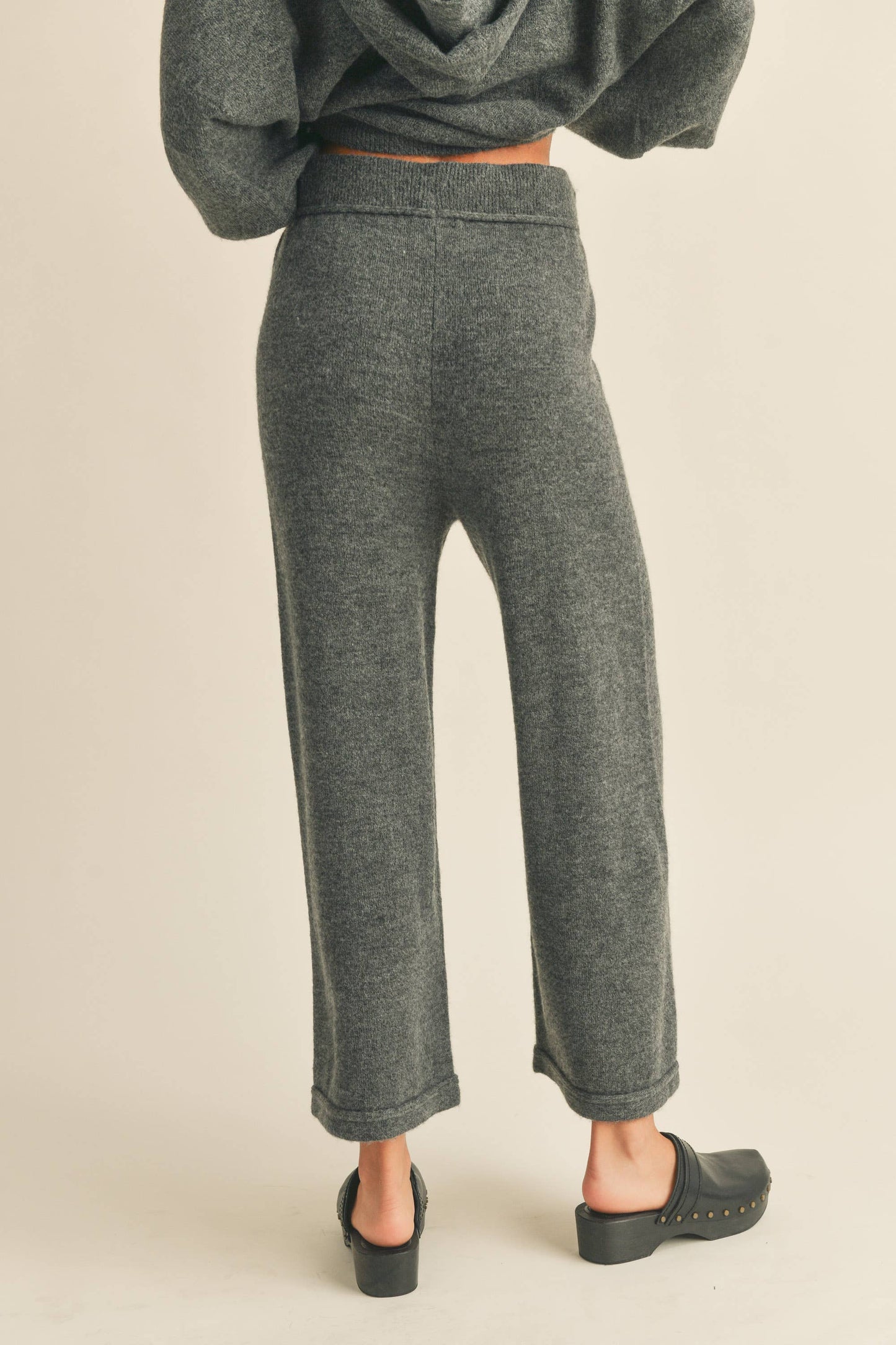 MMP1244   TWO TONE RIBBED WAIST BAND SWEATER PANTS: M / MOCHA $55.00