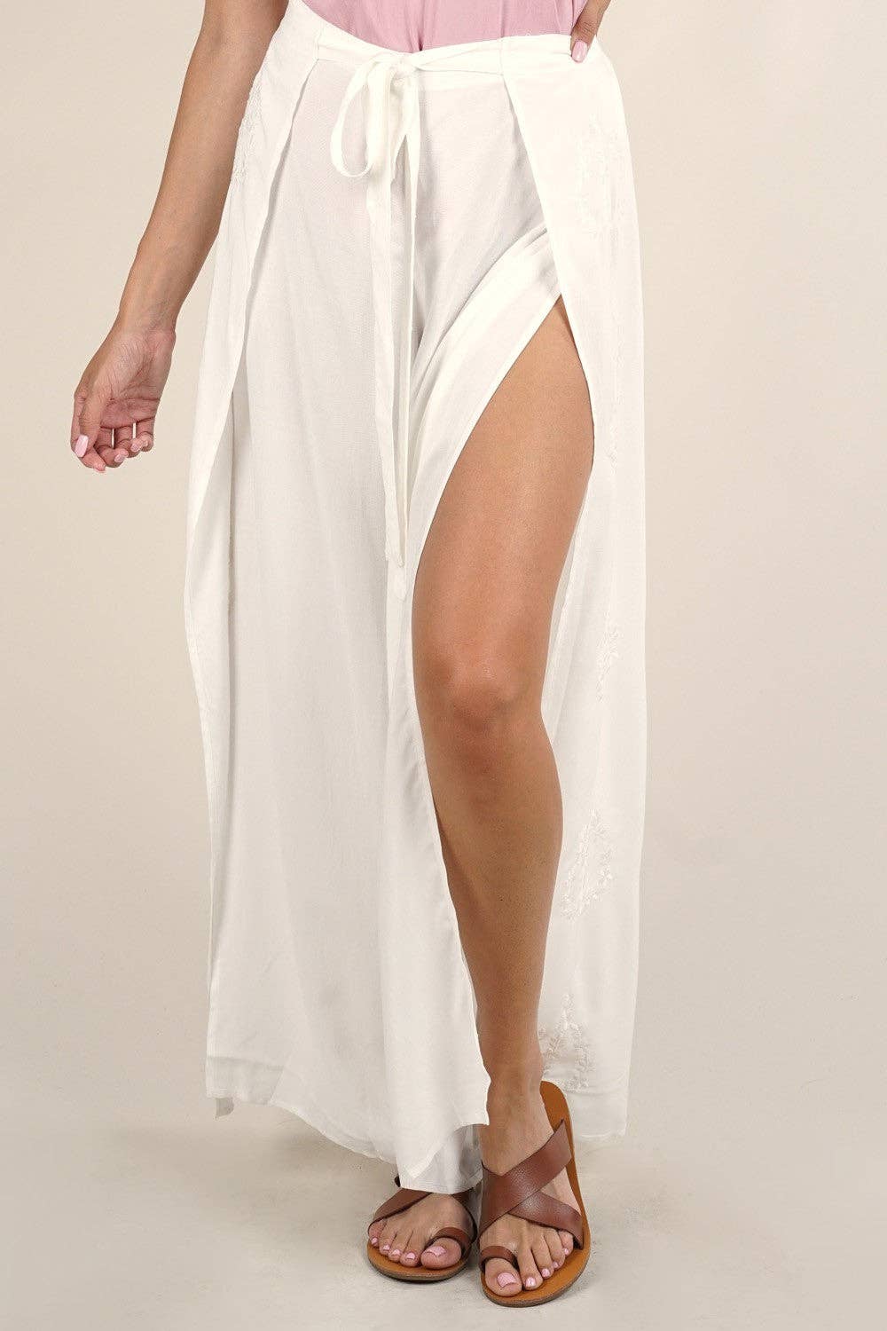 Lovestitch - Boho Beach Light Weight Wrap Pant: S / Off White $60