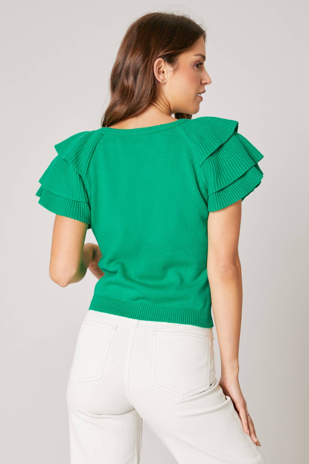 Sugarlips - Wellington Ruffle Shoulder Sweater Top: XS / White $59