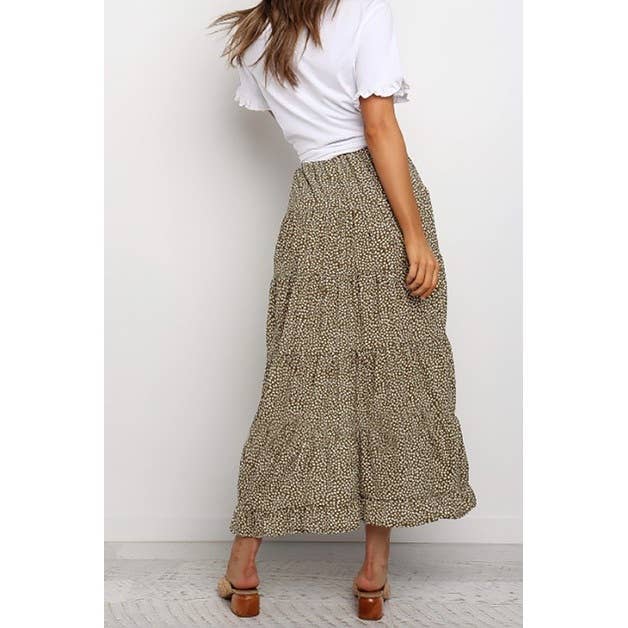 Supreme Fashion - Large $48.00 Polka Dot Ruffled Maxi Skirts: BLACK