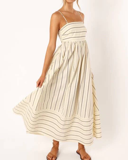 Rosa Clothing - Striped Slip Backless Dress: Apricot / L $49