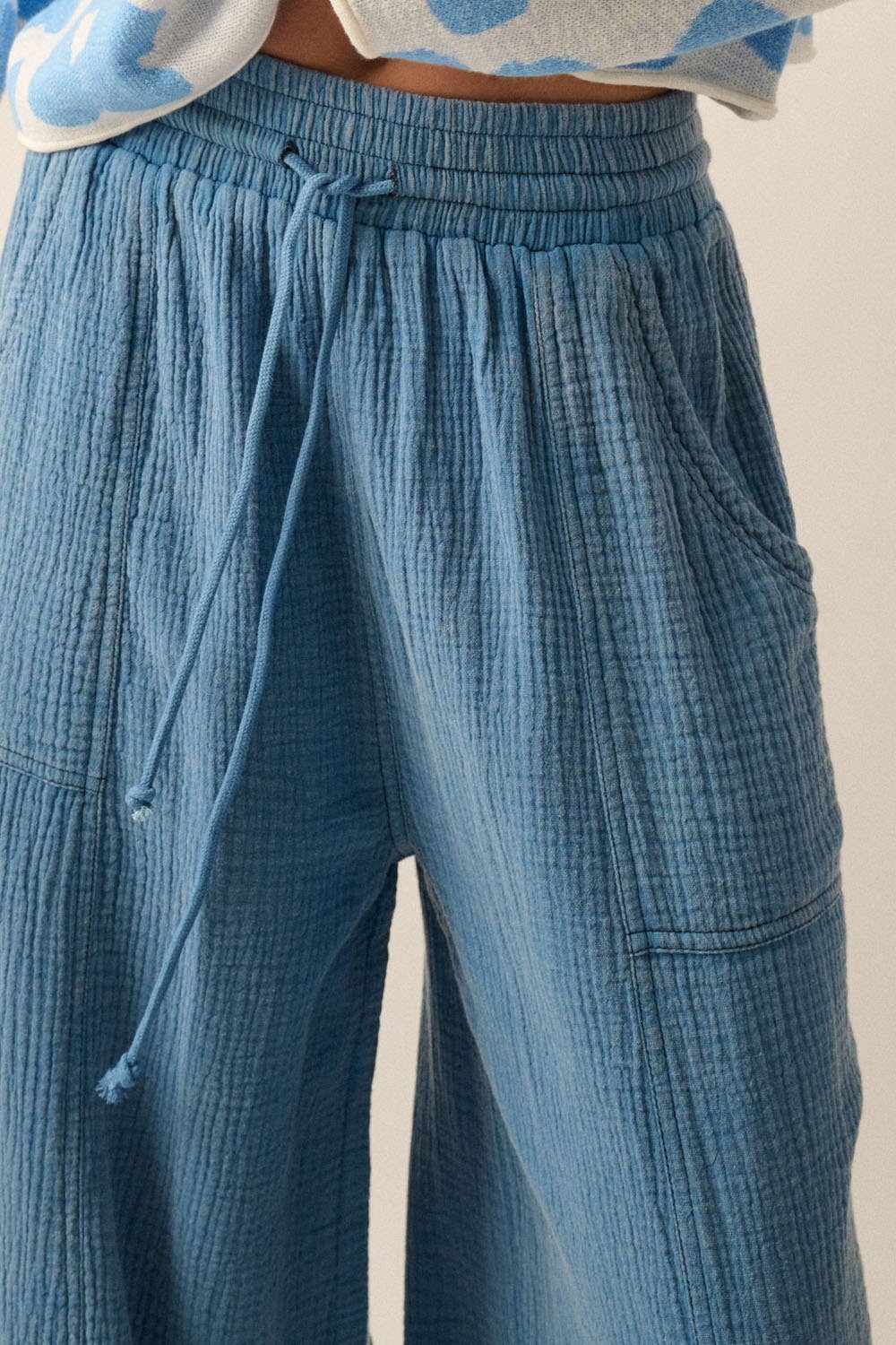 Promesa USA - Mineral Washed Crinkle Cotton Parachute Pants: Faded Blue / S $79