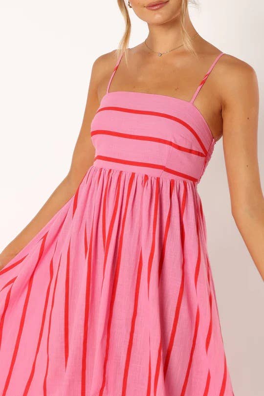 Rosa Clothing - Striped Slip Backless Dress: Apricot / L $49