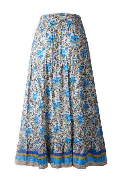 Supreme Fashion - Floral Printed Ruffle Maxi Skirts: BLUE / XL / Polyester $45