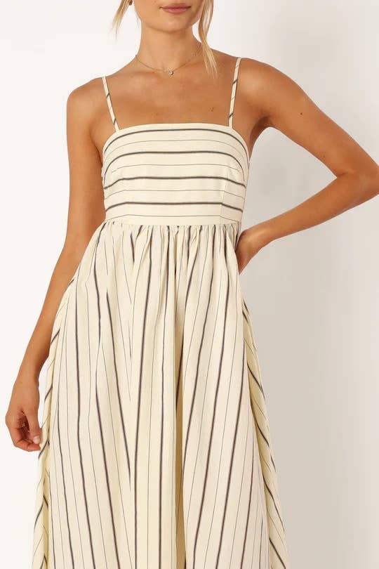 Rosa Clothing - Striped Slip Backless Dress: Apricot / L $49