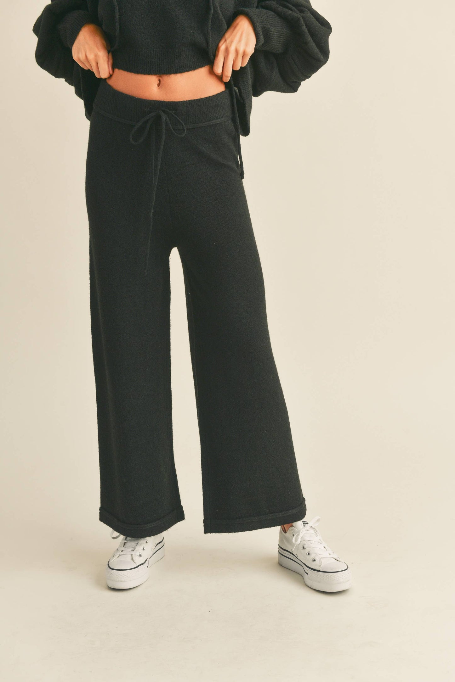 MMP1244   TWO TONE RIBBED WAIST BAND SWEATER PANTS: M / MOCHA $55.00