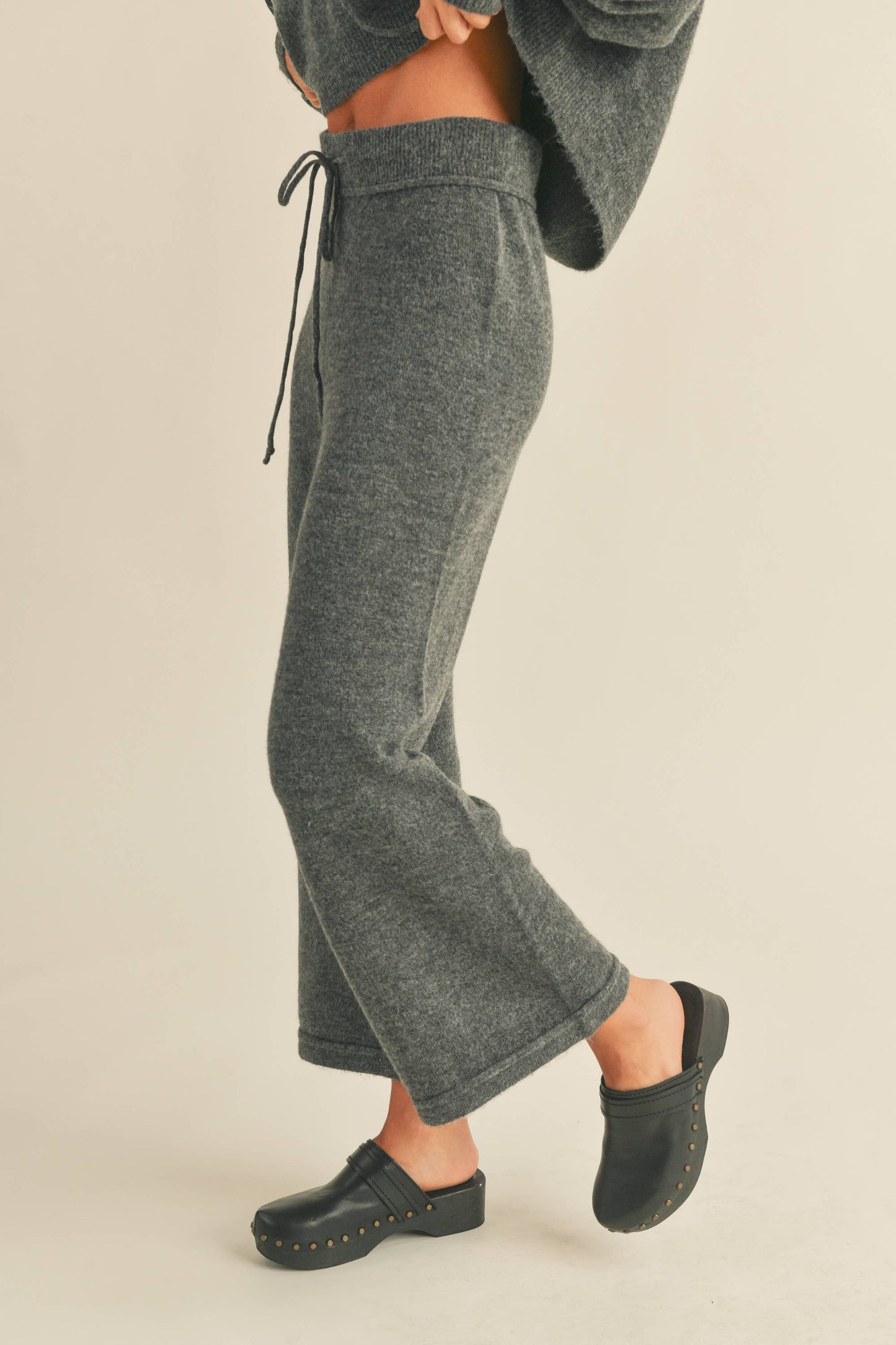 MMP1244   TWO TONE RIBBED WAIST BAND SWEATER PANTS: M / MOCHA $55.00