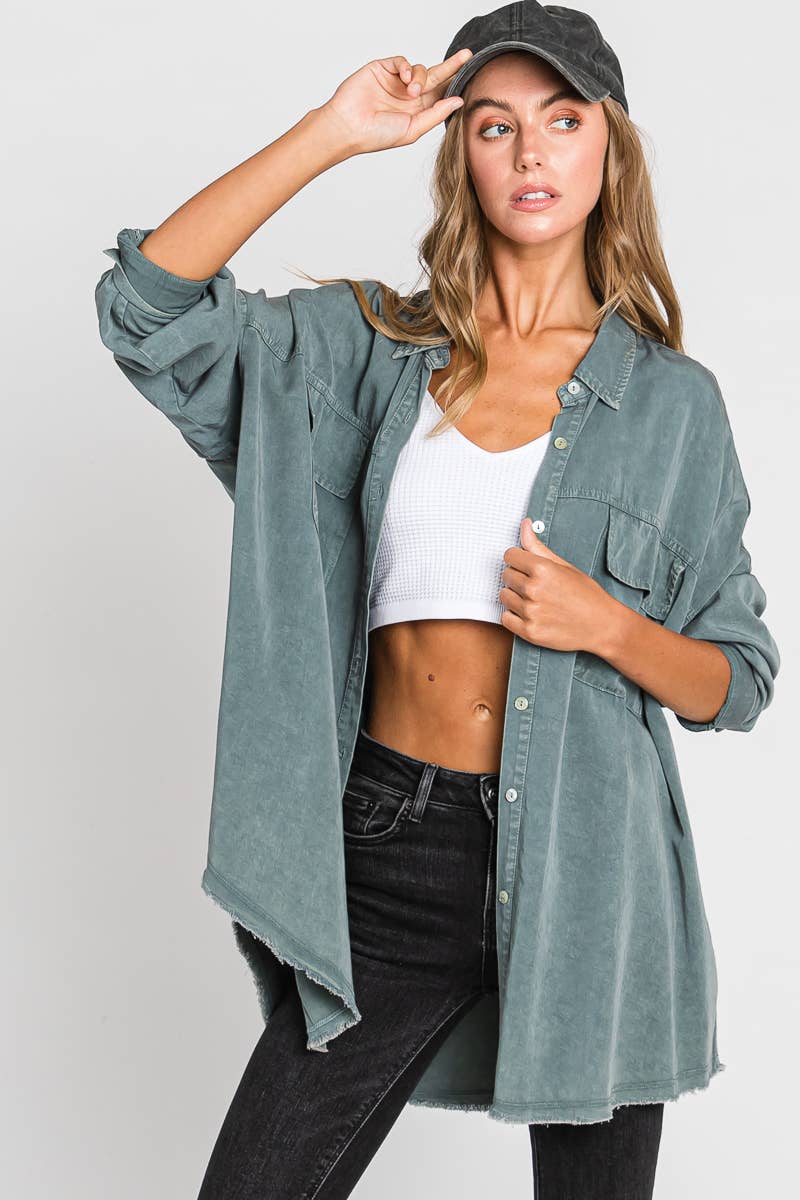 Mineral Washed Long Sleeve Shirt..: L / SAGE GREEN $46.00