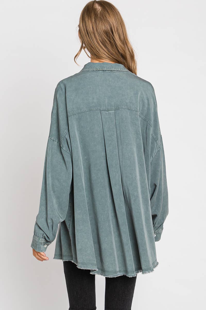 Mineral Washed Long Sleeve Shirt..: L / SAGE GREEN $46.00