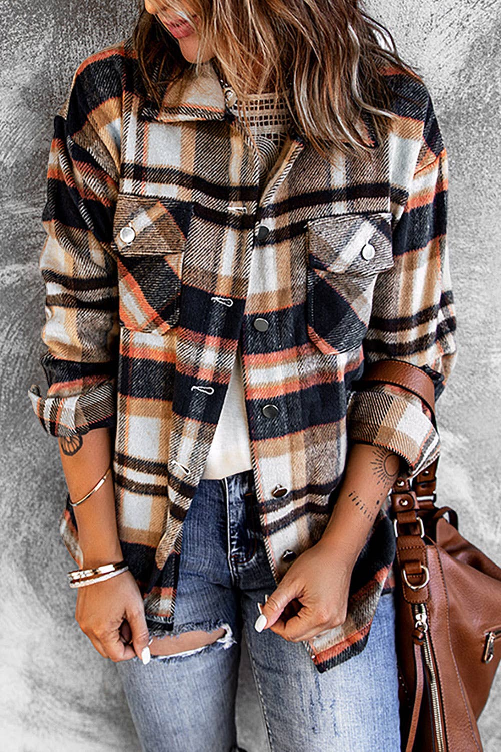 Geometric Plaid Print Pocketed Shirt: L / MULTI $65.00