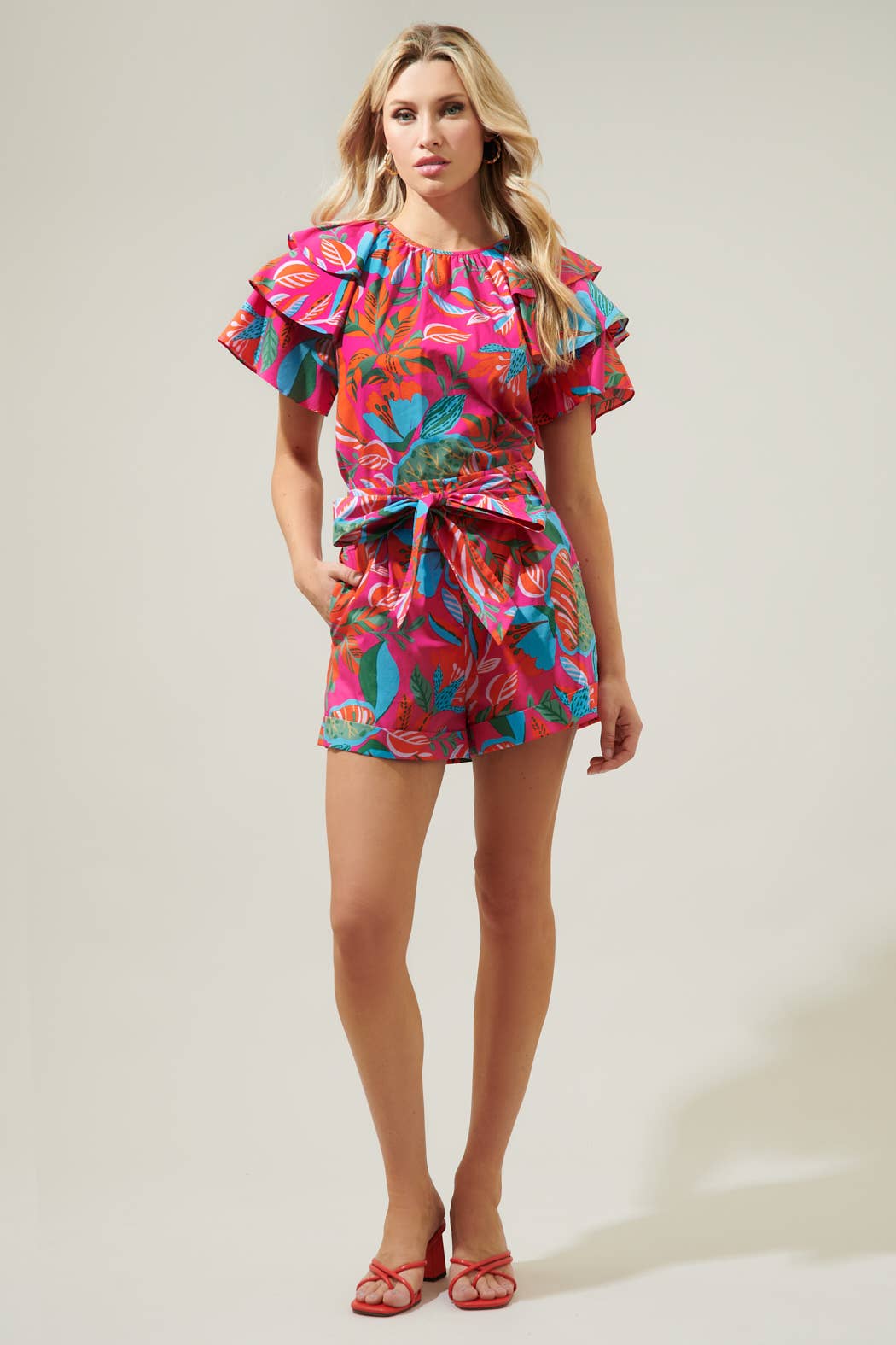 Sugarlips - Cactus Blossom Zaferia Bermuda Shorts: FUCHSIA-BLUE-MULTI / L $65