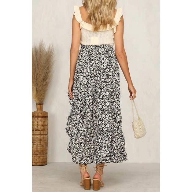 Supreme Fashion - Large $48.00 Polka Dot Ruffled Maxi Skirts: BLACK