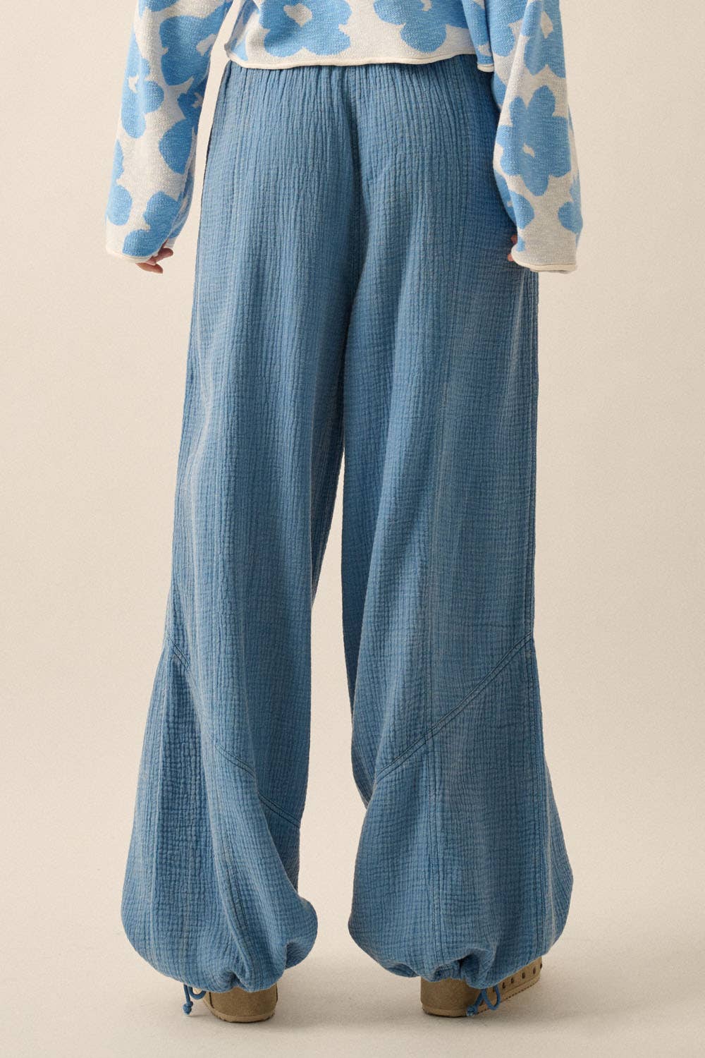 Promesa USA - Mineral Washed Crinkle Cotton Parachute Pants: Faded Blue / S $79