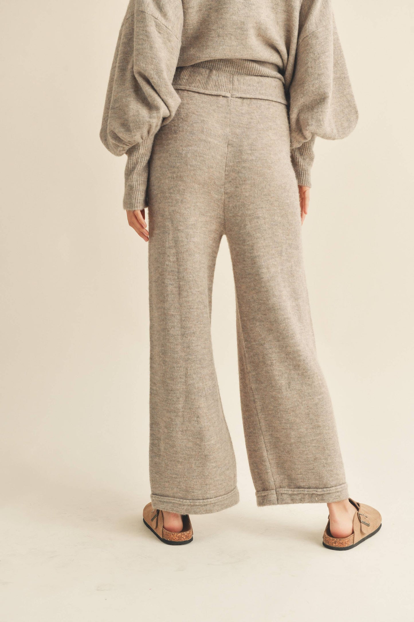 MMP1244   TWO TONE RIBBED WAIST BAND SWEATER PANTS: M / MOCHA $55.00