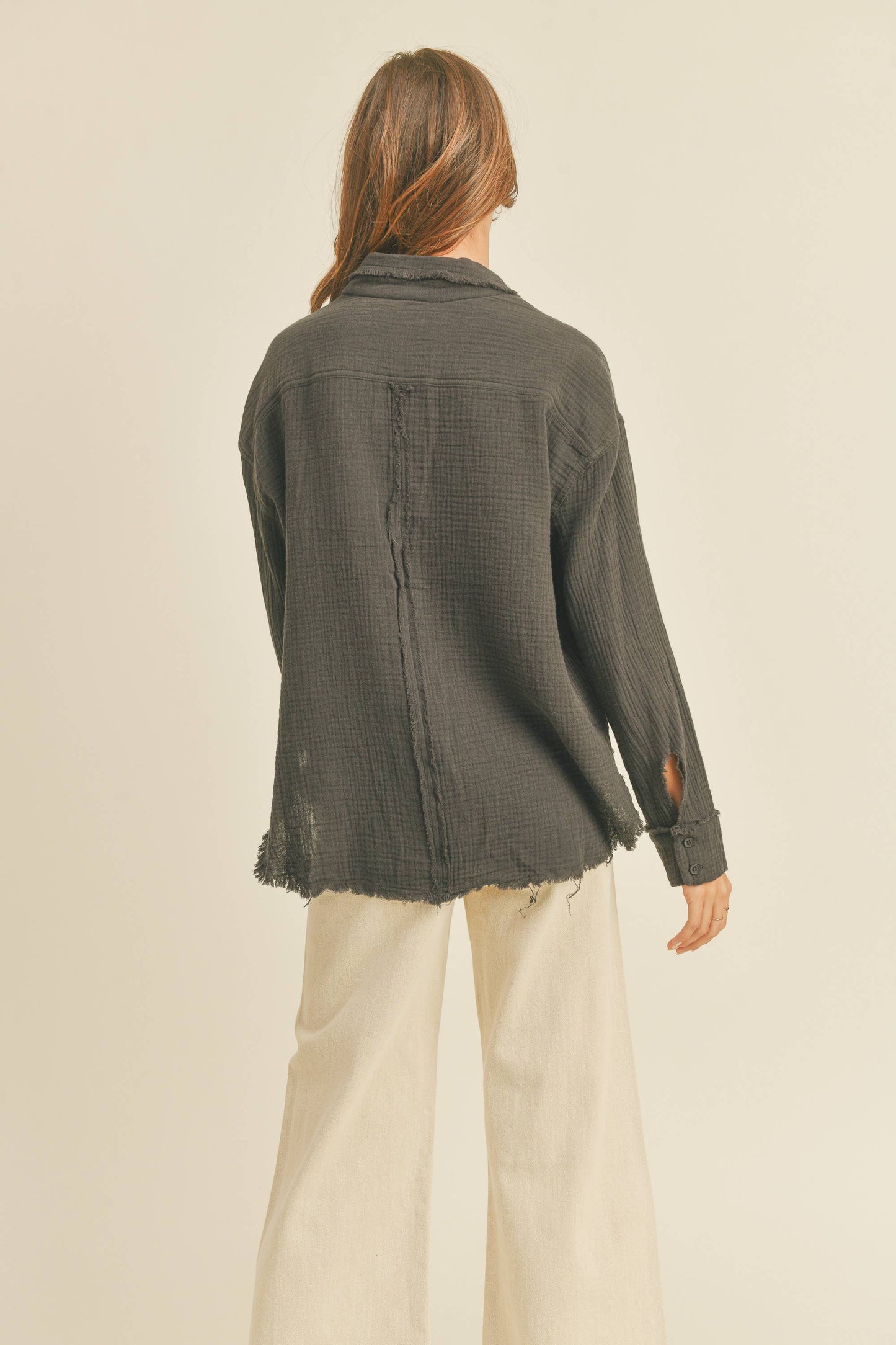 MMT320 DOULBE GAUZE BUTTON DOWN SHIRTS: M / CHARCOAL $50.00