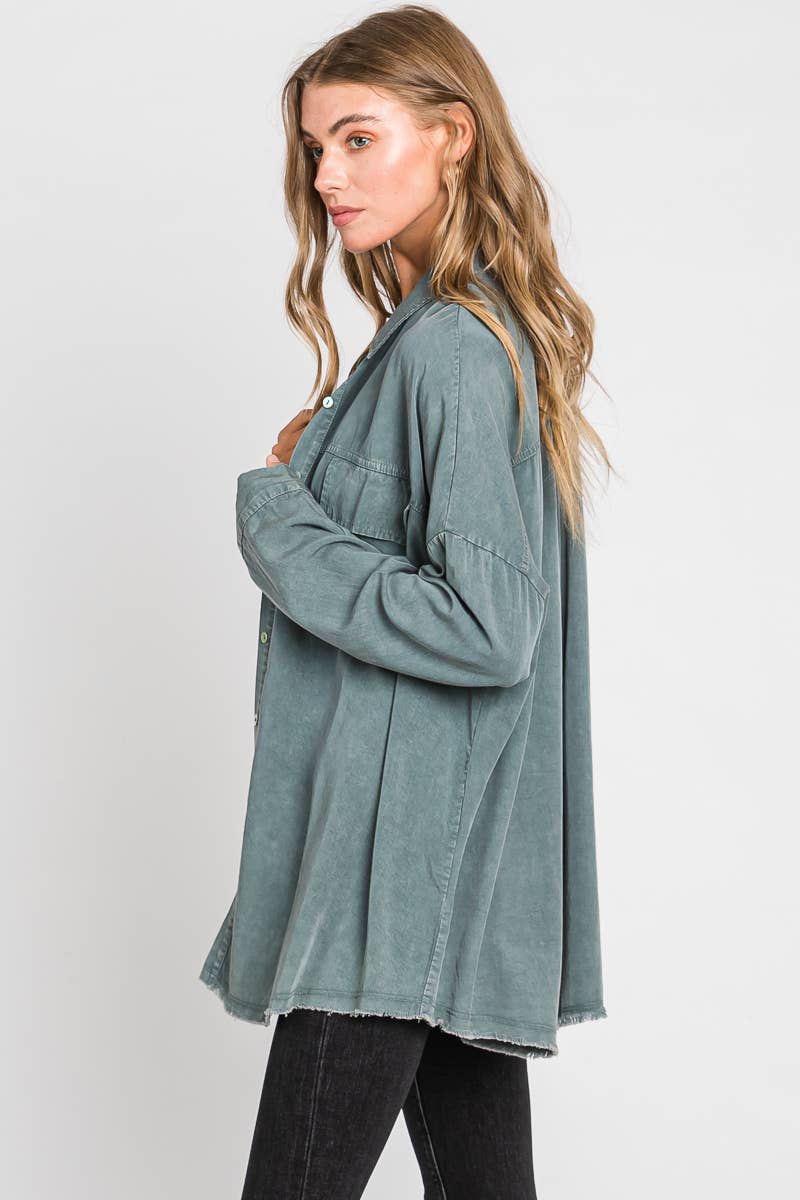 Mineral Washed Long Sleeve Shirt..: L / SAGE GREEN $46.00