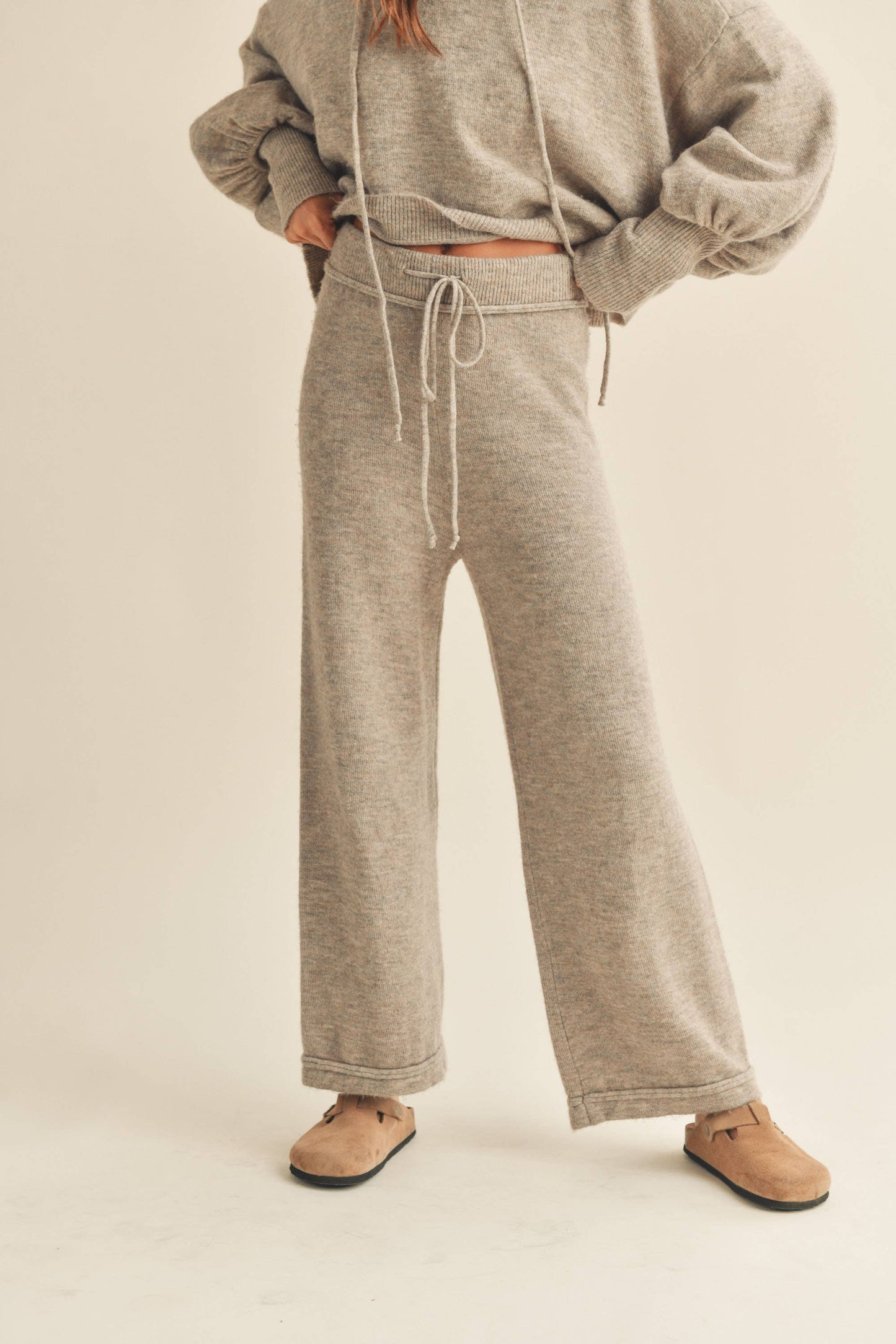 MMP1244   TWO TONE RIBBED WAIST BAND SWEATER PANTS: M / MOCHA $55.00