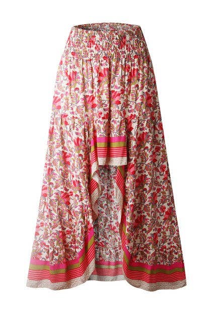 Supreme Fashion - Floral Printed Ruffle Maxi Skirts: BLUE / L / Polyester $45