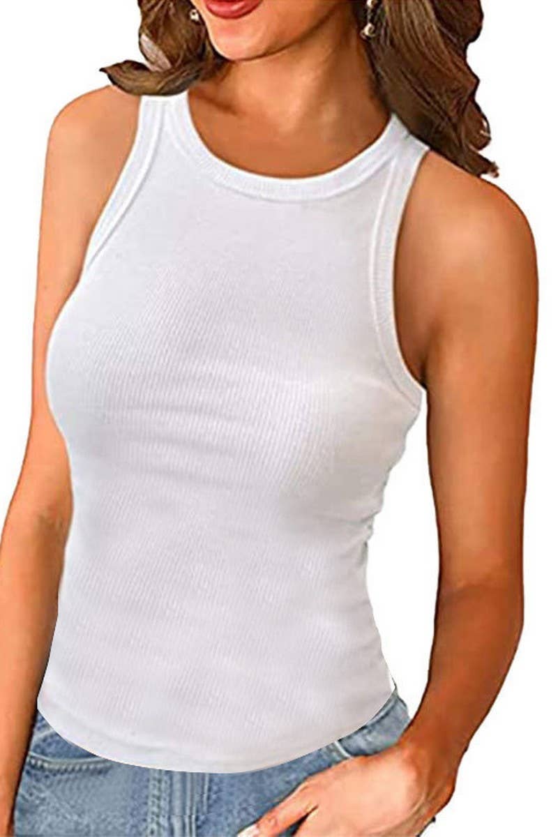 CWTTK0202_WOMEN SEAMLESS ROUND NECK BASIC TANK TOP: WHITE / (XL) 1 $24