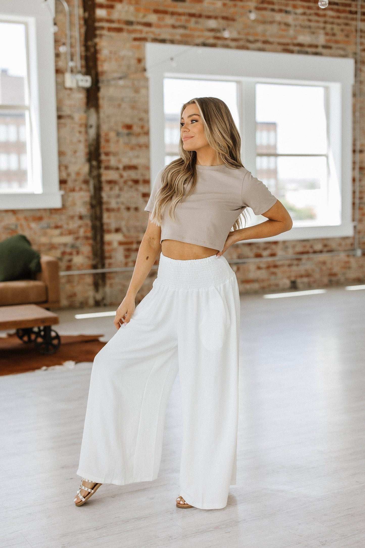 Hannah Smocked High Waisted Pants: S / Polyester / Black $48.00