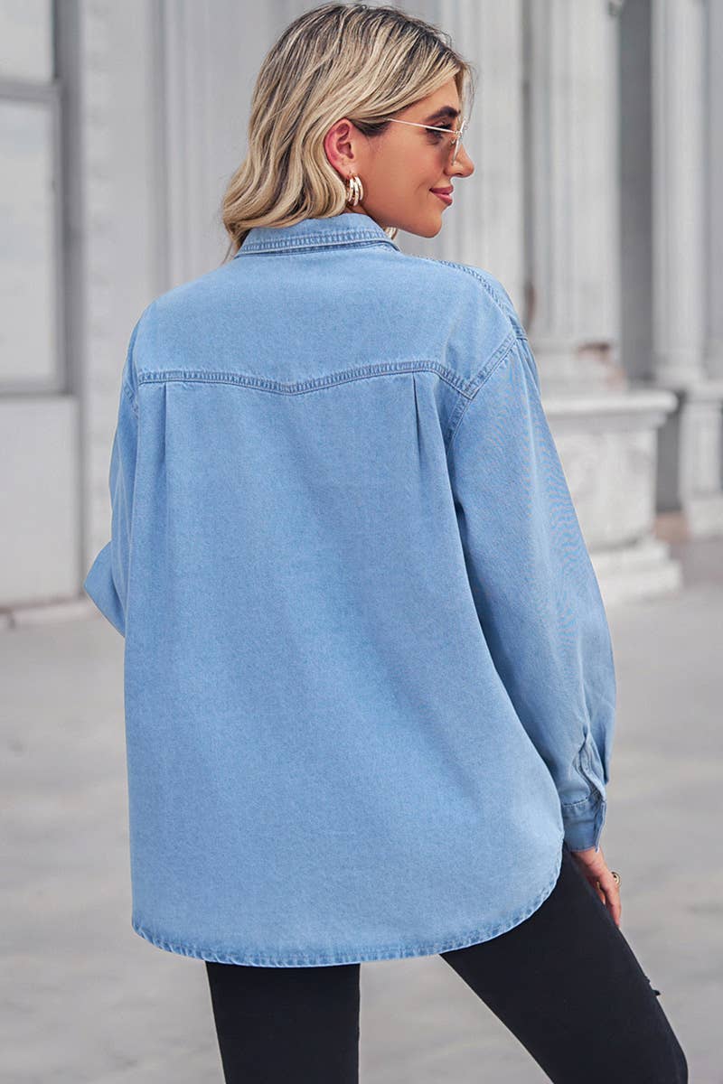 CWTSTL0265_SIMPLE POKCET DENIM LONG SLEEVE SHIRTS: LIGHTBLUE / (XL) 1 $45.00