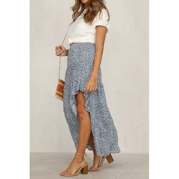 Supreme Fashion - Large $48.00 Polka Dot Ruffled Maxi Skirts: BLACK