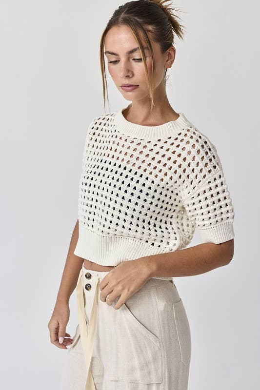 Papermoon - PT17850 - Alina Cropped Crochet Top: Small / White