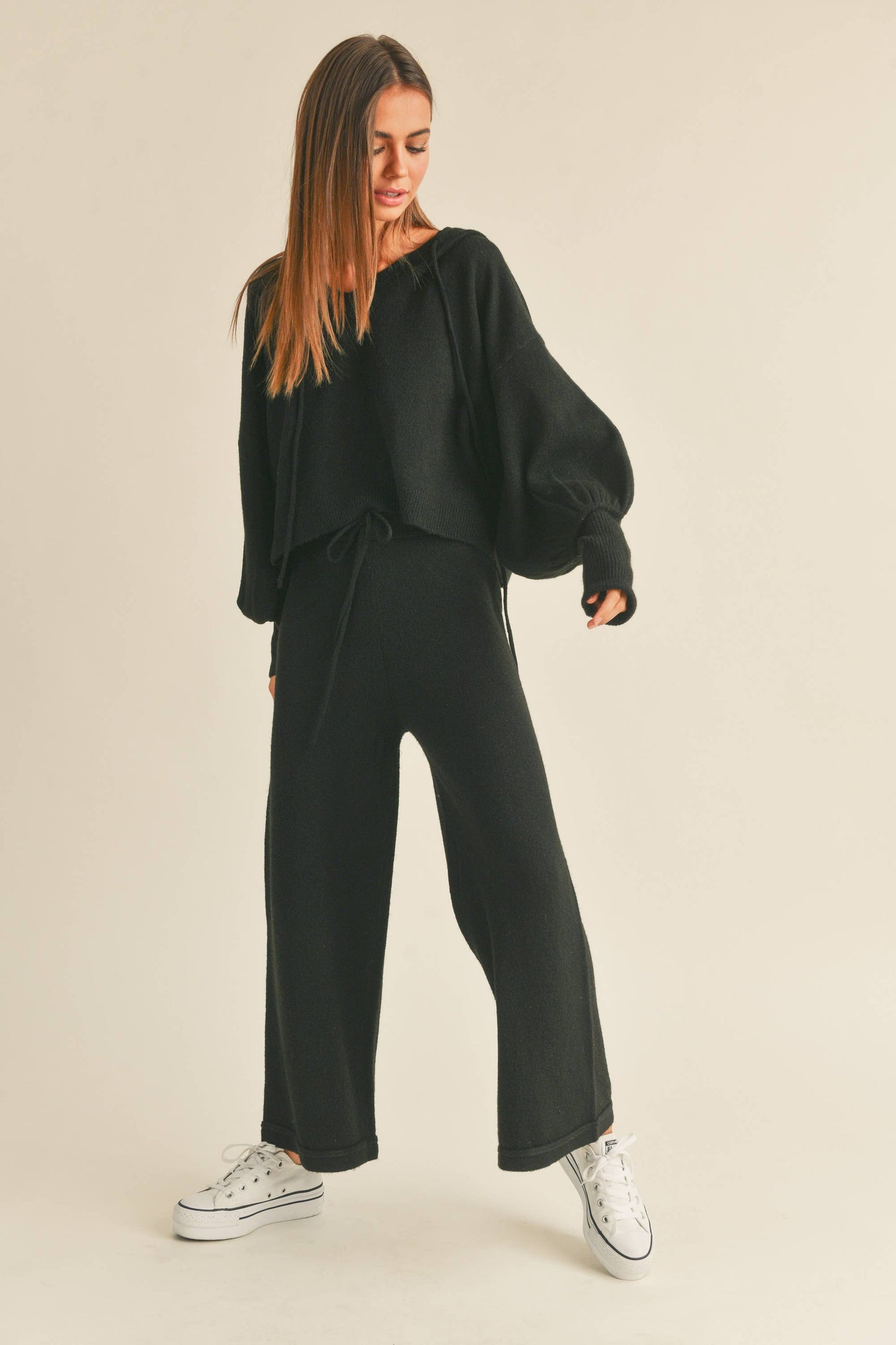 MMP1244   TWO TONE RIBBED WAIST BAND SWEATER PANTS: M / MOCHA $55.00