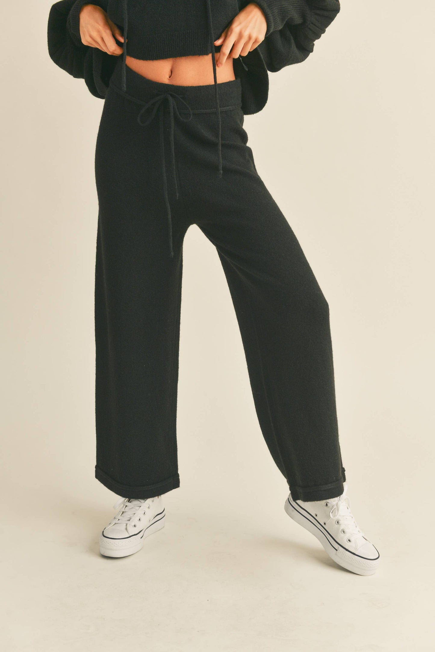 MMP1244   TWO TONE RIBBED WAIST BAND SWEATER PANTS: M / MOCHA $55.00