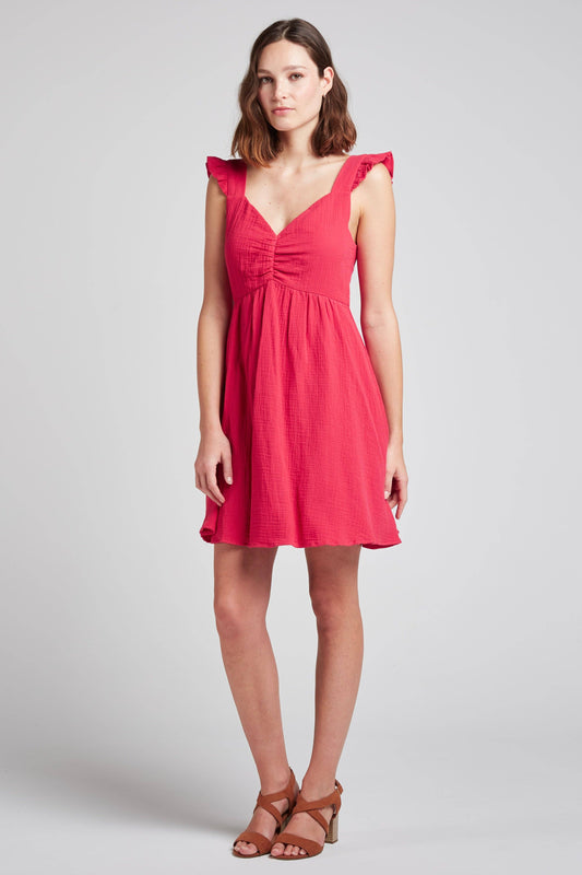 $55.00 Andy & Lucy - LILYAN - Ruffled cotton gauze dress: RASPBERRY