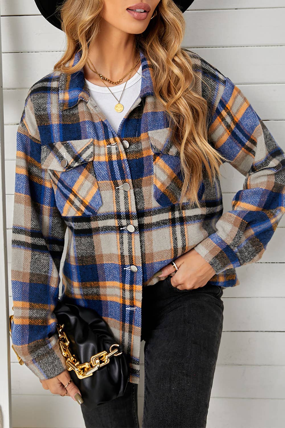 Geometric Plaid Print Pocketed Shirt: L / MULTI $65.00