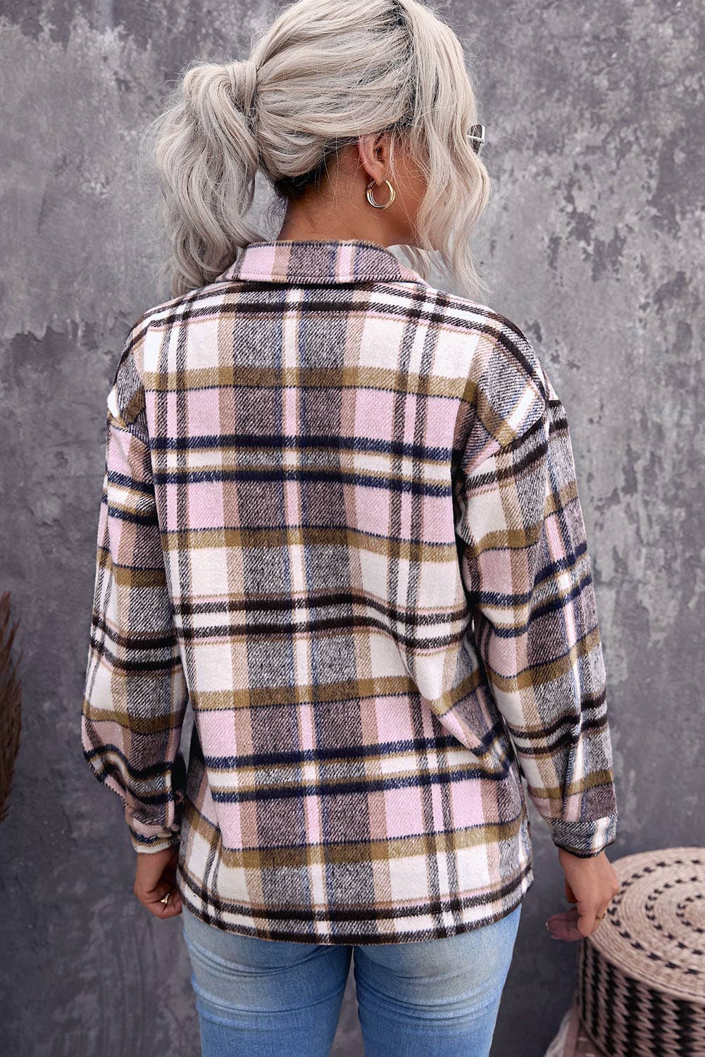 Geometric Plaid Print Pocketed Shirt: L / MULTI $65.00