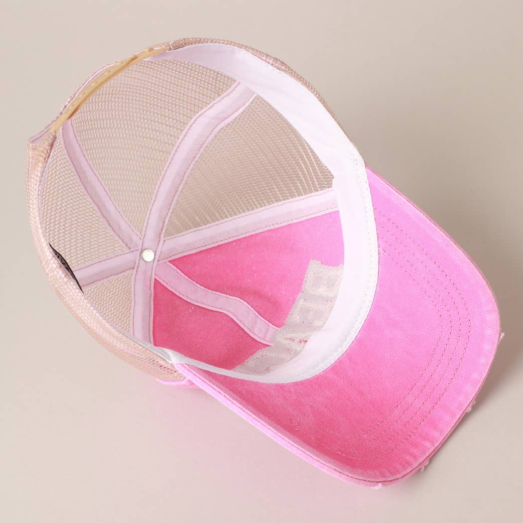 Fashion City - DUSTY PINK $29 BEACH Chenille Letter Patch Mesh Back Baseball Cap: One Size /