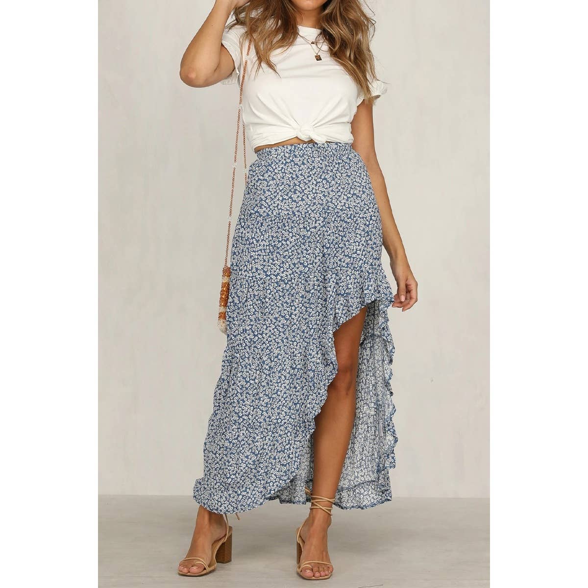 Supreme Fashion - Large $48.00 Polka Dot Ruffled Maxi Skirts: BLACK