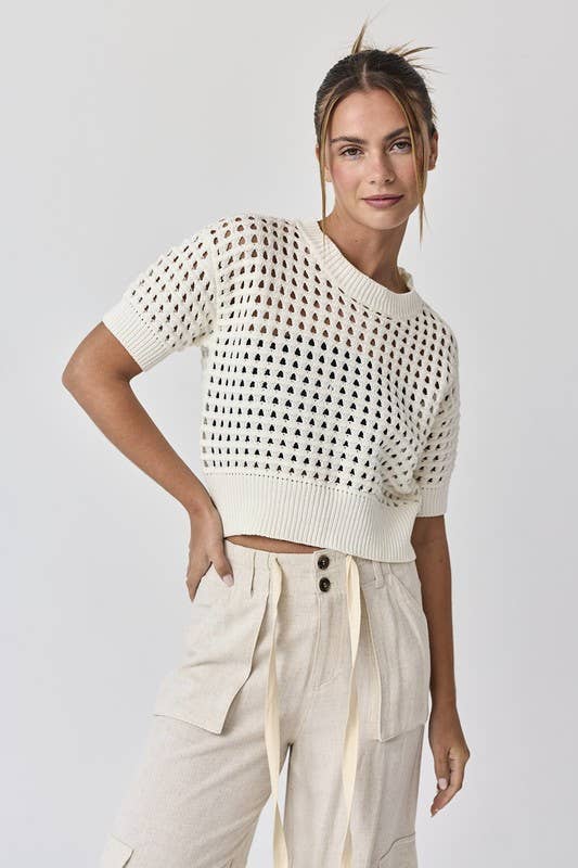 Papermoon - PT17850 - Alina Cropped Crochet Top: Small / White